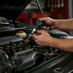 Testing a clogged fuel injector with a fuel pressure gauge in a car’s engine